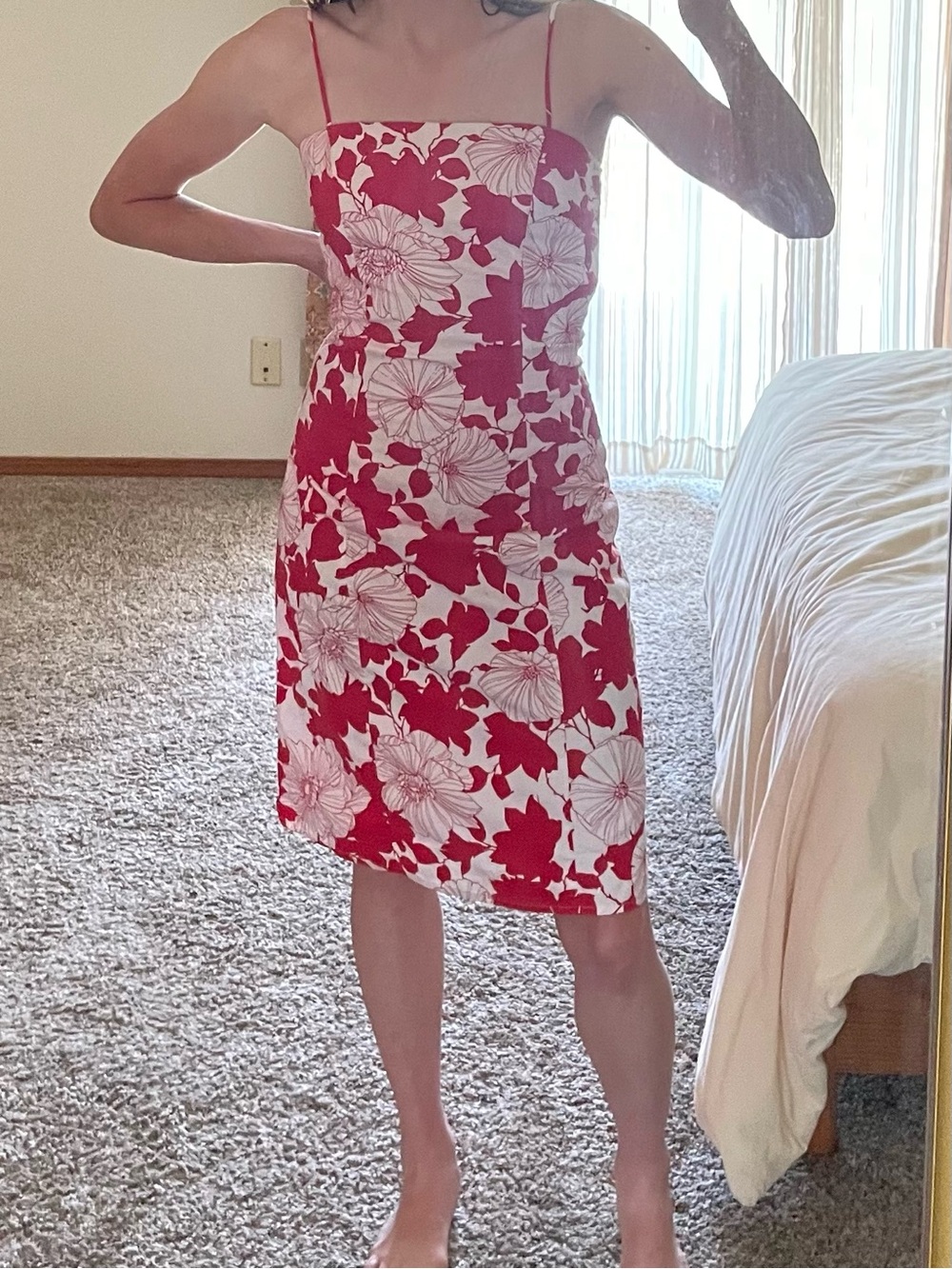 Vintage Red and White Floral Midi Dress